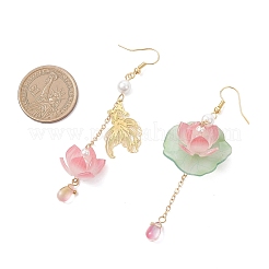 Серьги-подвески в виде рыбок с лотосом&nbsp;EJEW-TA00786