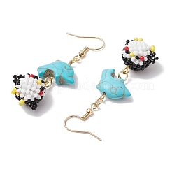 Boucles d'oreilles avec pendentifs en turquoise synthétique&nbsp;EJEW-MZ00254