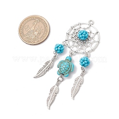 Синтетические бирюзовые бусины из сплава подвески-ловцы снов&nbsp;PALLOY-MZ00708-01