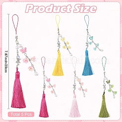 5 pz. Perlina di vetro bicolore con decorazioni pendenti a forma di fiore e farfalla in plastica ABS&nbsp;HJEW-YW00481