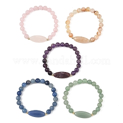 Bracciali elasticizzati con perline rotonde e ovali in pietra naturale mista&nbsp;BJEW-JB14485