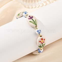 Pulseras elásticas ovaladas de porcelana estampada con motivos florales&nbsp;BJEW-JB14181