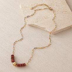 Collane e bracciali da donna con perline esagonali heishi in pietra dorata sintetica e catena a graffetta in acciaio inossidabile 304&nbsp;SG1071-3