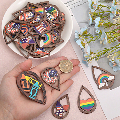 48 pièce 12 styles de grands pendentifs en bois de tremble imprimés sur une seule face&nbsp;WOOD-CA0001-72