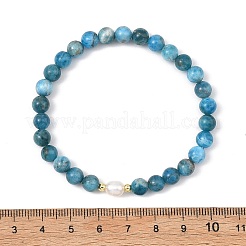 Braccialetti elastici con perline rotonde in apatite naturale e perle d'acqua dolce coltivate per le donne&nbsp;BJEW-JB13781-01