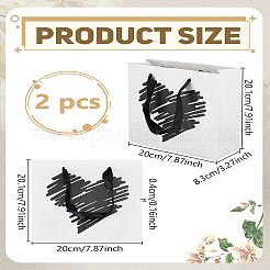 Tragetaschen aus Kraftpapier mit schwarzem Graffiti-Herz und Polyestergriffen&nbsp;ABAG-WH0062-04
