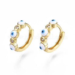 Orecchini a cerchio huggie con zirconi chiari e smalto&nbsp;EJEW-N015-18