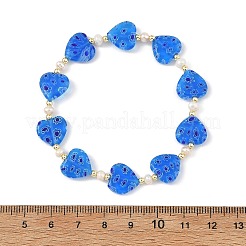 Handgefertigte Armbänder aus Millefiori-Herz und Naturperlen&nbsp;BJEW-JB14294-01