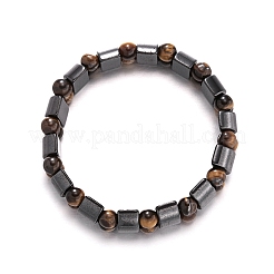 Braccialetti di perline di occhio di tigre naturale e di ematite sintetica magnetica&nbsp;PW-WG94ACC-01