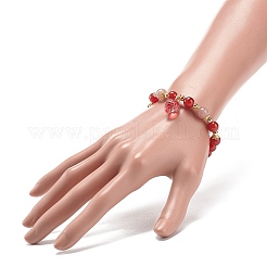 Braccialetto elasticizzato con perline di quarzo fragola e corniola naturale (tinta e riscaldata) con ciondoli di fragola di vetro per donna&nbsp;BJEW-JB09026