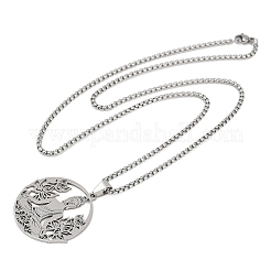 201 полое ожерелье из нержавеющей стали с подвеской в виде цветка Будды и Йоги для женщин&nbsp;NJEW-K283-06P