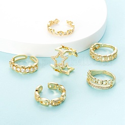 6 pièces 6 styles en laiton micro pavés bagues de manchette en zircone cubique&nbsp;RJEW-LS0001-42G