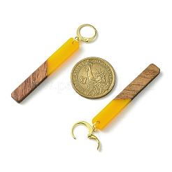 Boucles d'oreilles dormeuses rectangulaires en résine bicolore et bois de noyer&nbsp;EJEW-JE05503-01