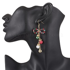 Серьги-подвески из стеклянных бусин на рождественскую тематику&nbsp;EJEW-TA00681