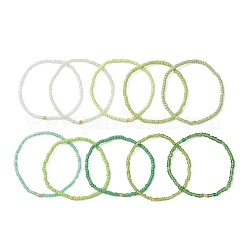 10 шт. стеклянных бусин и эластичных браслетов из стеклянных бусин для женщин&nbsp;BJEW-MZ00267