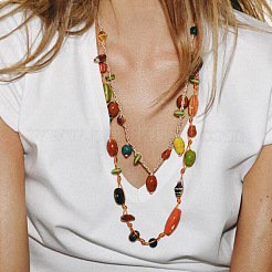 Colliers à double rangée de perles en porcelaine artisanales et de cordon en jute pour femmes&nbsp;WGBAB4D-01