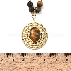 Colgante redondo plano de acero inoxidable 304 con cadena de cuentas redondas de ojo de tigre natural.&nbsp;SA-CBA2C2A-01G