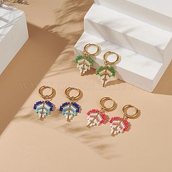 3 par de pendientes de aro colgantes de hojas trenzadas con semillas de vidrio de 3 colores&nbsp;EJEW-MZ00010