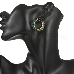 Boucles d'oreilles créoles en acier inoxydable 201 et perles rondelles en jade naturel teint de Malaisie&nbsp;EJEW-JE07415-01