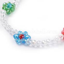 Bracciale elasticizzato con fiore di perline di vetro bling&nbsp;BJEW-TA00070