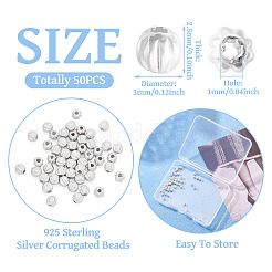50 шт. 925 рифленые бусины из стерлингового серебра&nbsp;STER-TA0001-31
