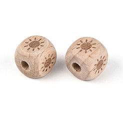 Европейские бусины из буковой древесины с лазерной гравировкой&nbsp;WOOD-T033-08A