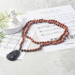 Collane con ciondolo buddha intagliato in ossidiana naturale&nbsp;NJEW-JN03643