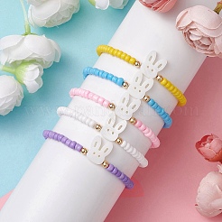 5 pièces 5 couleurs ensembles de bracelets extensibles en perles de verre&nbsp;BJEW-MZ00126