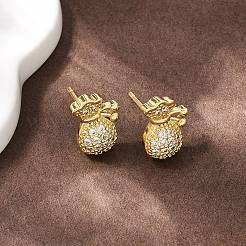 Серьги-гвоздики из латуни с микропаве из прозрачных кубических цирконий&nbsp;EJEW-F400-11G