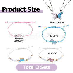 4 Stück Schmetterlings-Halskettenanhänger aus Zinklegierung und Polyester-Gliederarmbänder-Sets&nbsp;SJEW-HS0001-03