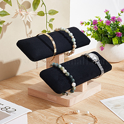 Samtiger 2-stufiger T-Bar-Armbandständer mit Holzsockel&nbsp;BDIS-WH0010-08C