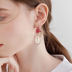 Серьги-гвоздики с окрашенными фишками и синтетическим кораллом&nbsp;EJEW-TA00203