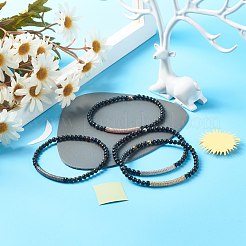 Bracciale elasticizzato con perline rotonde in ossidiana naturale per uomo donna&nbsp;BJEW-JB06798