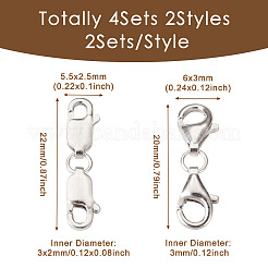 4 Sätze 2 Stile doppelt 925 Karabinerverschlüsse aus Sterlingsilber&nbsp;FIND-TA0002-22