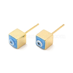 Cubo placcato di lunga durata con orecchino a bottone malocchio smaltato&nbsp;EJEW-E272-01G