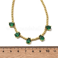 Runde Perlenketten mit tropfenförmigem Anhänger aus Messing mit Zirkonia-Pavé&nbsp;NJEW-C121-01G-04