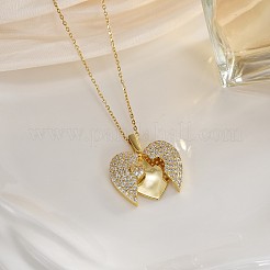 Collana con ciondolo a forma di cuore in ottone micro pavé di zirconi cubici trasparenti per San Valentino&nbsp;WG30B58-01