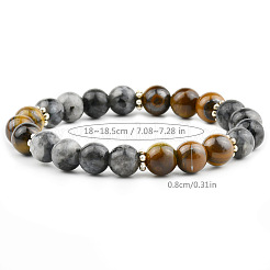 Runde Stretcharmbänder aus 8 mm natürlichem Tigerauge und Larvikit für Damen und Herren&nbsp;WG7E450-01