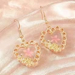 Boucles d'oreilles pendantes en alliage et fleurs séchées&nbsp;AL-Z001-01G-02