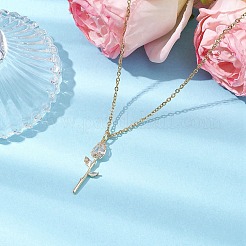 Collane con ciondolo in ottone e zirconi cubici a forma di fiore di rosa&nbsp;NJEW-JN05055-02