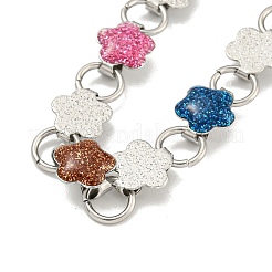 304 Edelstahl Emaille Blumen Gliederkette Halsketten mit Glitzerpulver&nbsp;NJEW-S431-05P-01