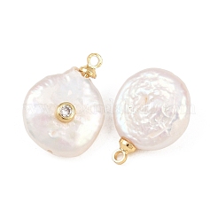 Подвески из латуни с микропаве из кубического циркония и натуральным жемчугом&nbsp;KK-Z146-07C