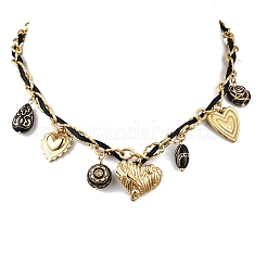 Женские кулоны-нагрудники с подвеской в виде сердца из нержавеющей стали 304 и черного акрилового цветка&nbsp;NJEW-A063-05G