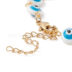 Pulsera de cadena plana redonda con eslabones de mal de ojo y esmalte&nbsp;BJEW-C015-21G