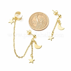 Boucles d'oreilles asymétriques lune et étoile en acier inoxydable 304&nbsp;EJEW-JE04888-01
