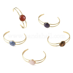 Bracelets manchettes ronds plats en acier inoxydable 304 et pierres naturelles mélangées pour femmes&nbsp;BJEW-JB14352-01
