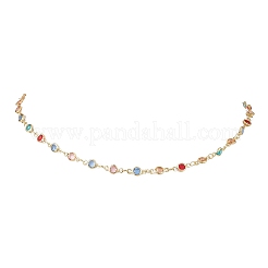 Женские ожерелья из плоских цепочек круглой формы из латуни и цветного стекла&nbsp;NJEW-JN05451