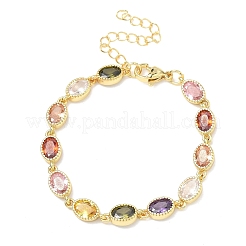 Овальные латунные браслеты-цепочки с инкрустацией кубическим цирконием для женщин&nbsp;BJEW-P385-02G