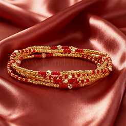 5 шт. браслет в стиле бохо из многорядных бусин со стеклянными вставками.&nbsp;XH2796