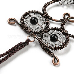 Búho de latón envuelto en alambre y decoración colgante de cristal de cuarzo natural&nbsp;HJEW-C006-01A